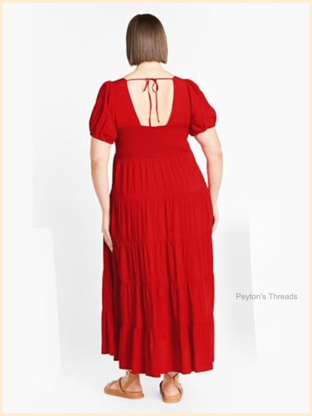 Plus Size Midi Dress, Tie-Back Detail, Elastic Cuffs - Picture 4 of 6